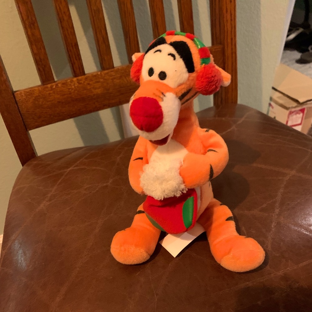 Disney Christmas Winnie Pooh TiggerPlush Stuffed 9” Red Stocking Ear Muffs
